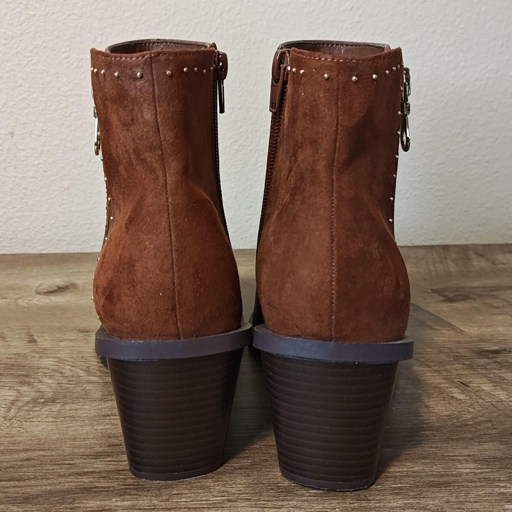 ShoeDazzle Boots Womens Size 7.5 Brown‎ Elidi Ankle Booties Pointed Toe Zip - Picture 6 of 14